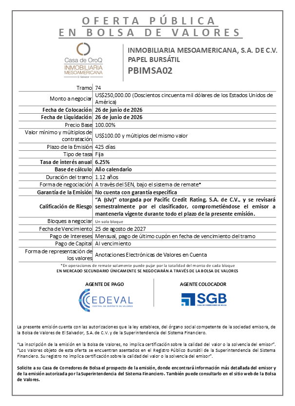 AVISO COLOCACION PBIMSA02 T74