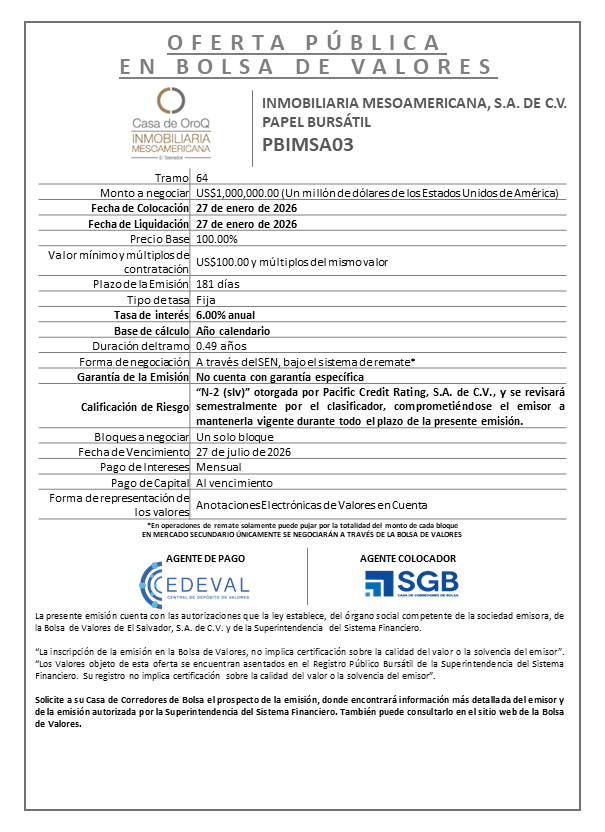 AVISO COLOCACION PBIMSA03 T64