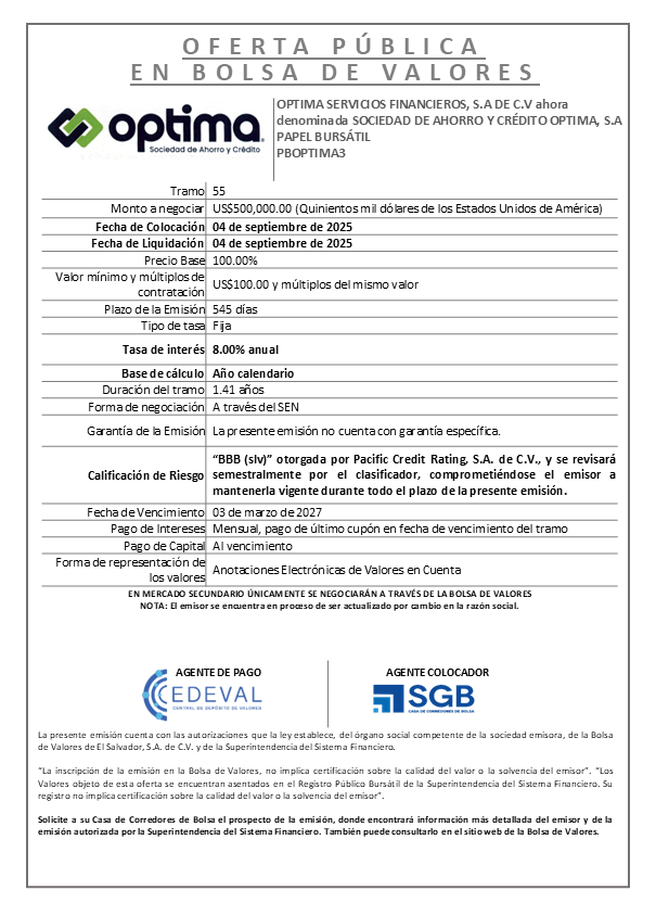AVISO COLOCACION PBOPTIMA3 T 55
