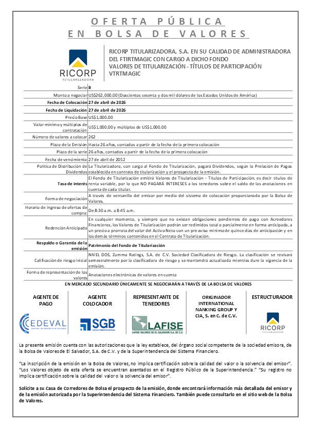 AVISO COLOCACION VTRTMAGIC SERIE B