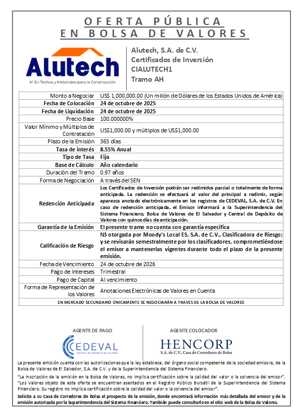 AVISO COLOCACIÓN CIALUTECH1 Tramo AH