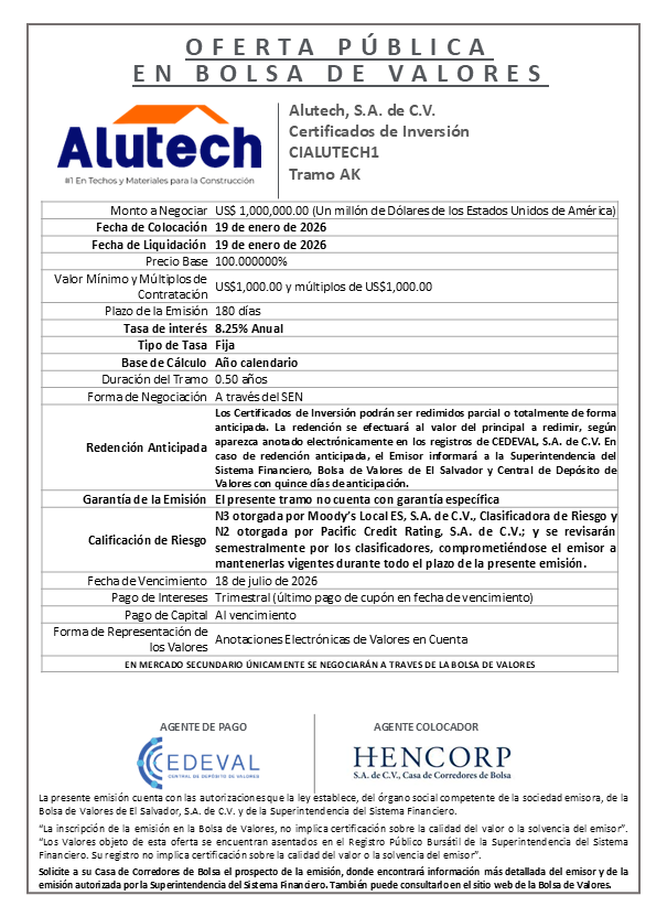 AVISO COLOCACIÓN CIALUTECH1 Tramo AK 
