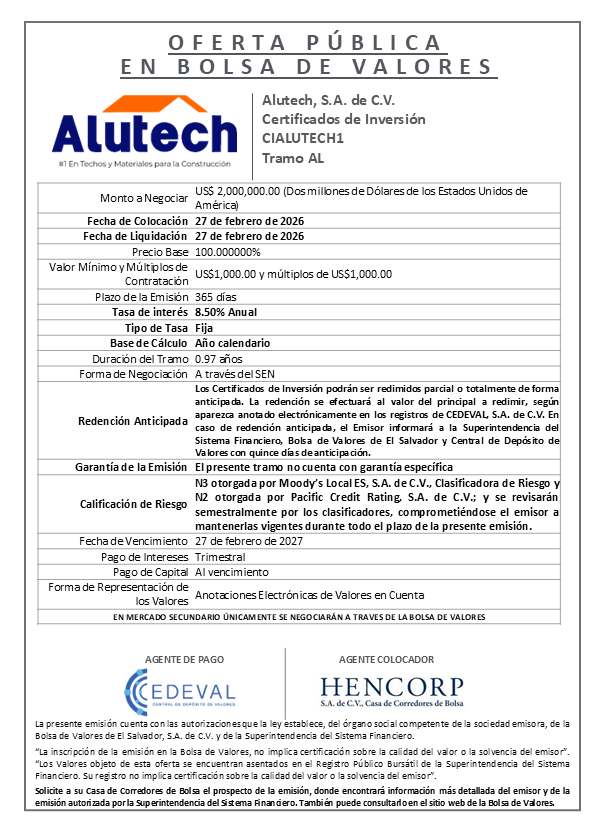 AVISO COLOCACIÓN CIALUTECH1 Tramo AL
