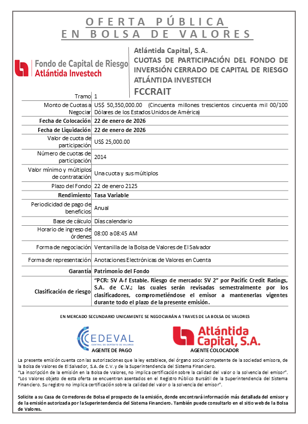 AVISO COLOCACIÓN FCCRAIT T1