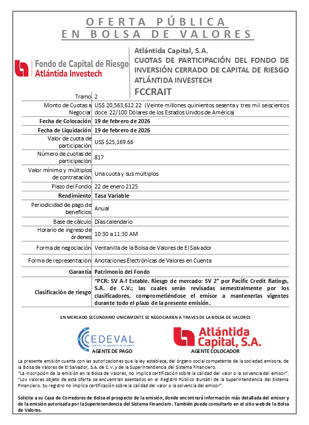 AVISO COLOCACIÓN FCCRAIT T2