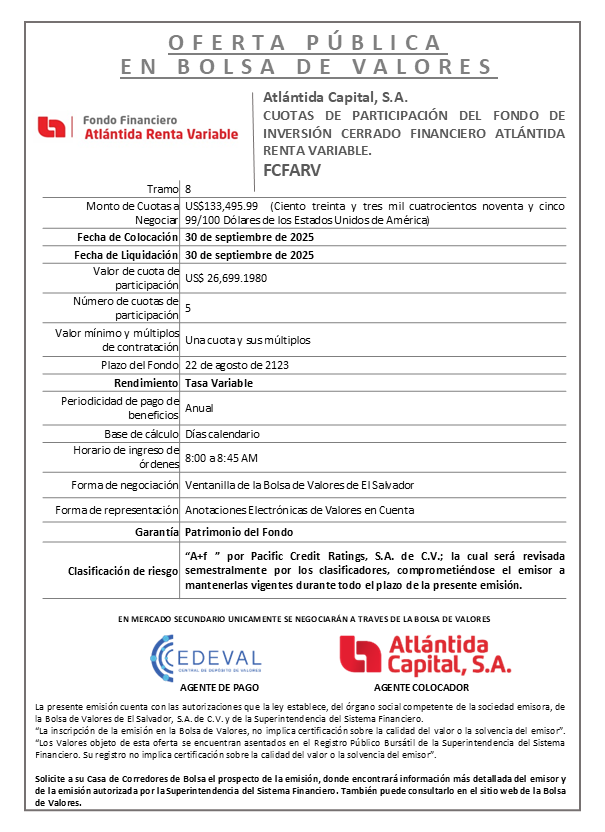 AVISO COLOCACIÓN FCFARV T8