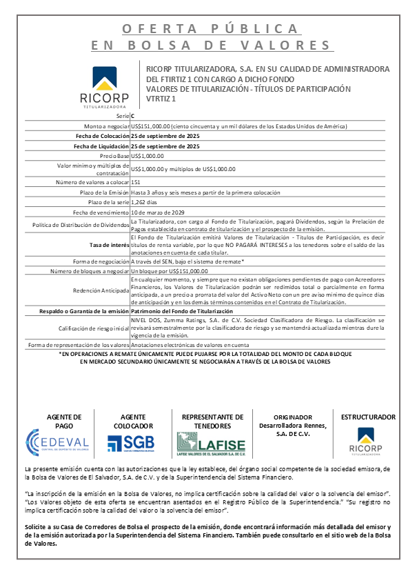 AVISO COLOCACIÓN FTIRTIZ1 SERIE C