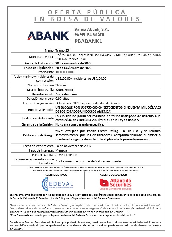 AVISO COLOCACIÓN PBABANK1 T25