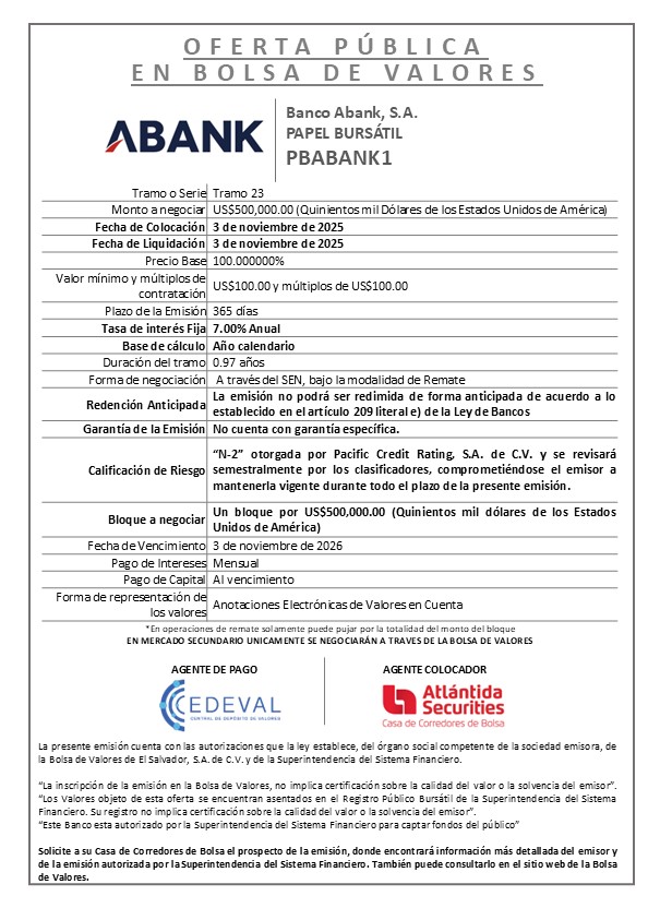 AVISO COLOCACIÓN PBABANK1 T23