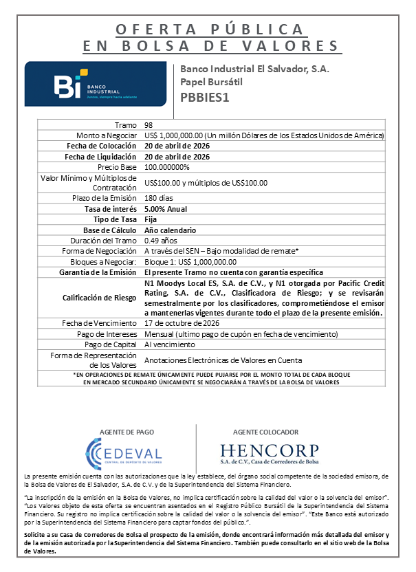 AVISO COLOCACIÓN PBBIES1 T98
