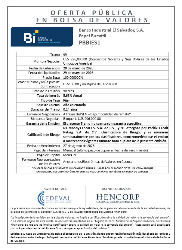 AVISO COLOCACIÓN PBBIES1 T99