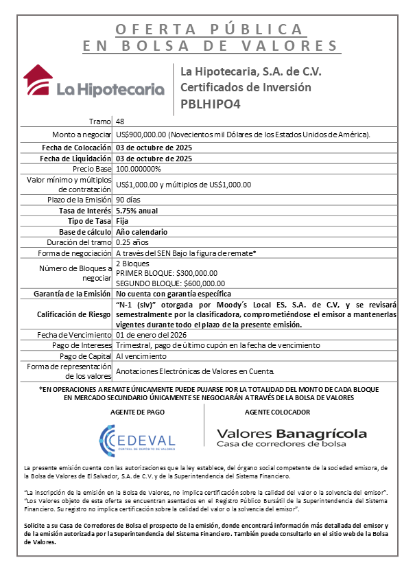 AVISO COLOCACIÓN PBHIPO4 T 48
