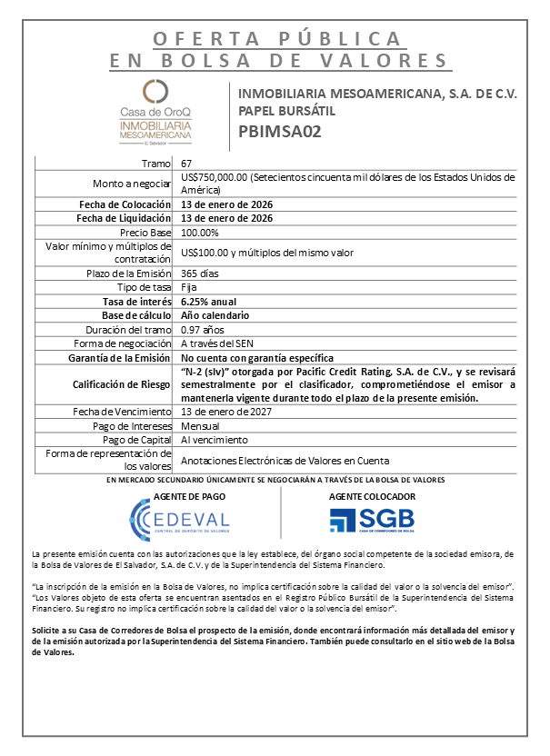 AVISO COLOCACIÓN PBIMSA02 T67