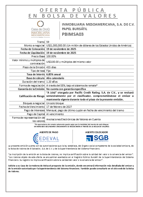 AVISO COLOCACIÓN PBIMSA03 T59