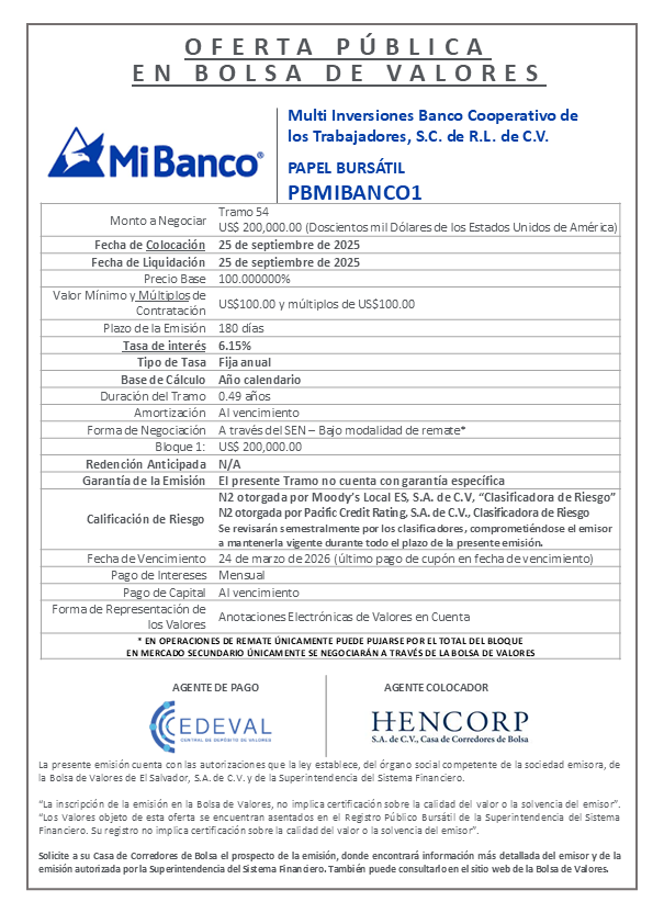 AVISO COLOCACIÓN PBMIBANCO1 T54