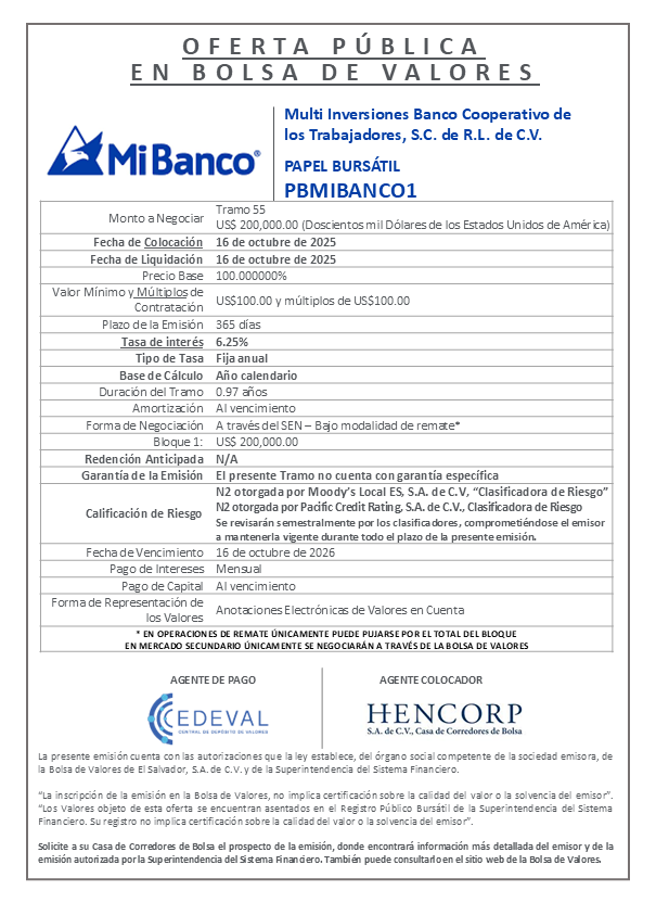 AVISO COLOCACIÓN PBMIBANCO1 T55