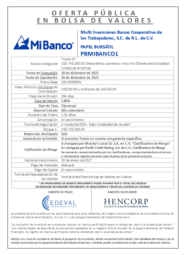 AVISO COLOCACIÓN PBMIBANCO1 T57