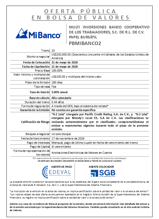 AVISO COLOCACIÓN PBMIBANCO2 T23