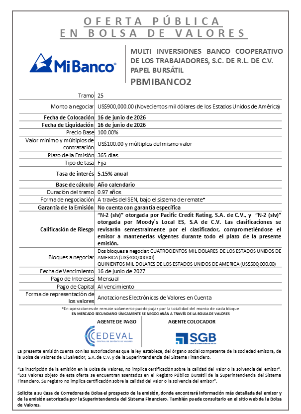 AVISO COLOCACIÓN PBMIBANCO2 T25