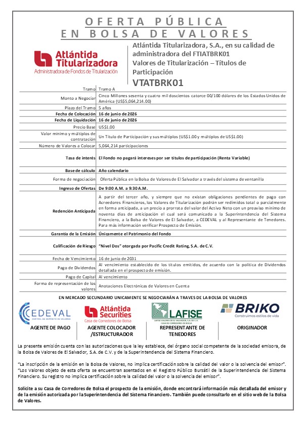 AVISO COLOCACIÓN VTATBRK01 Tramo A