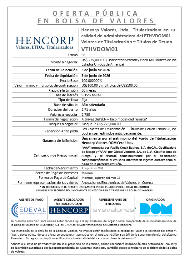 AVISO COLOCACIÓN VTHVDOM01 T98