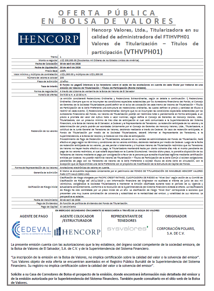 AVISO COLOCACIÓN VTHVPH01 T1