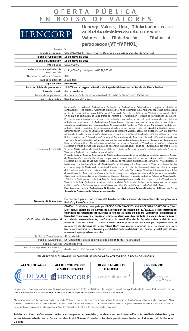 AVISO COLOCACIÓN VTHVPH01 T5P