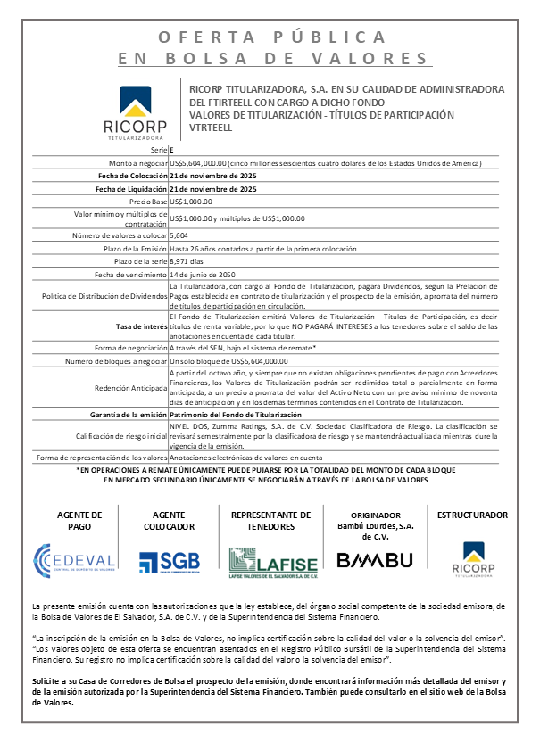 AVISO COLOCACIÓN VTRTEELL SERIE E