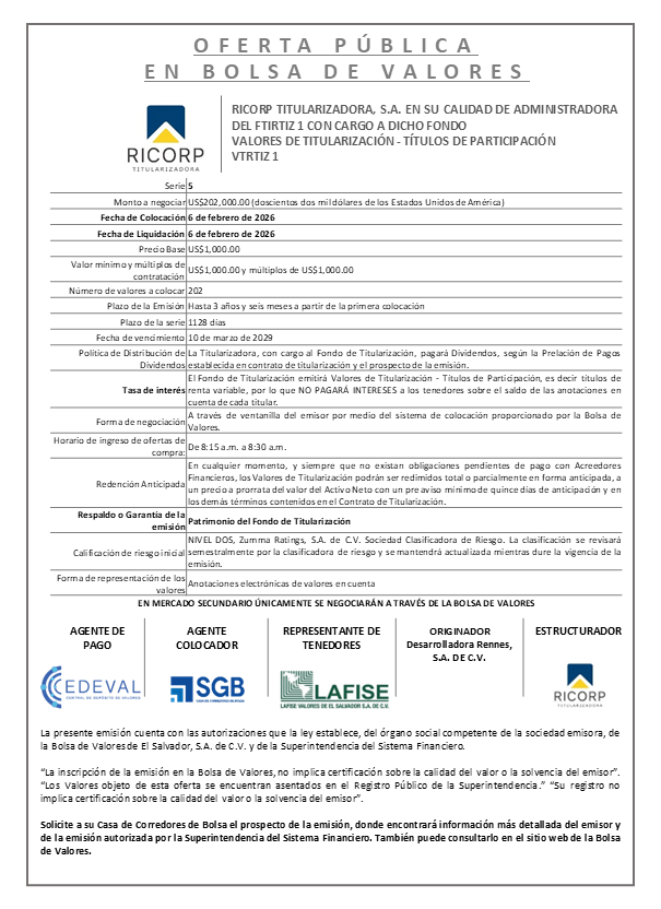 AVISO COLOCACIÓN VTRTIZ1 Serie 5