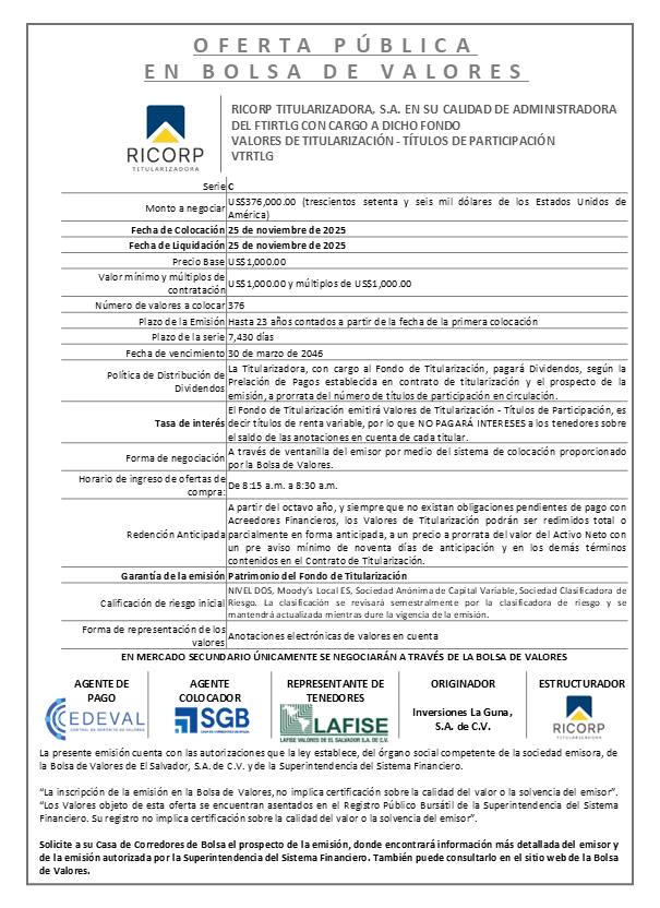 AVISO COLOCACIÓN VTRTLG SERIE C