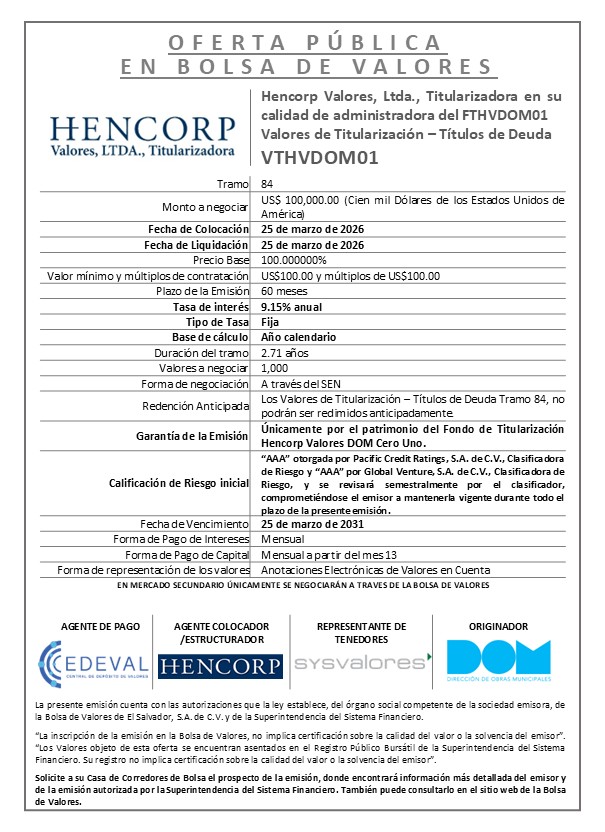 AVISO VTHVDOM01 T 84