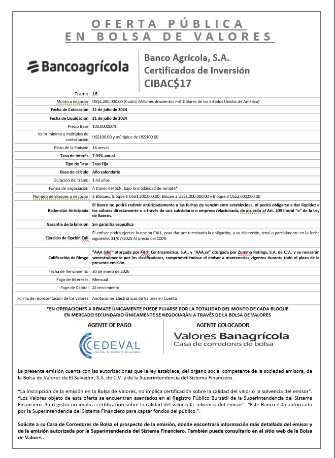 AVISO COLOCACION CIBAC17 T 16