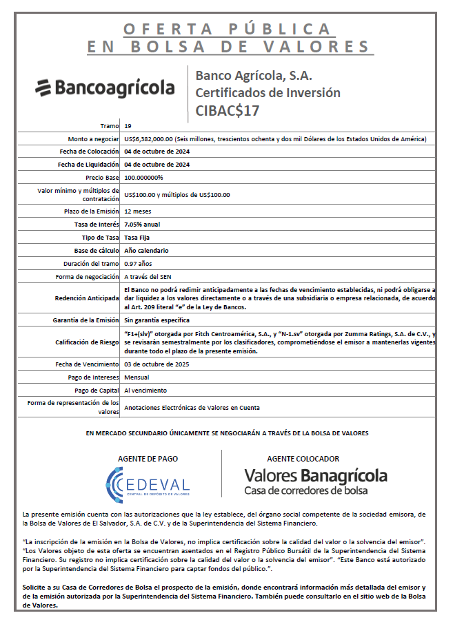 AVISO COLOCACION CIBAC17 T 19