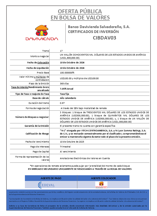 AVISO COLOCACION CIBDAV03 T 17