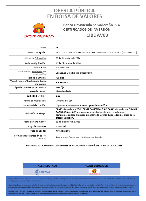 AVISO COLOCACION CIBDAV03 T 19