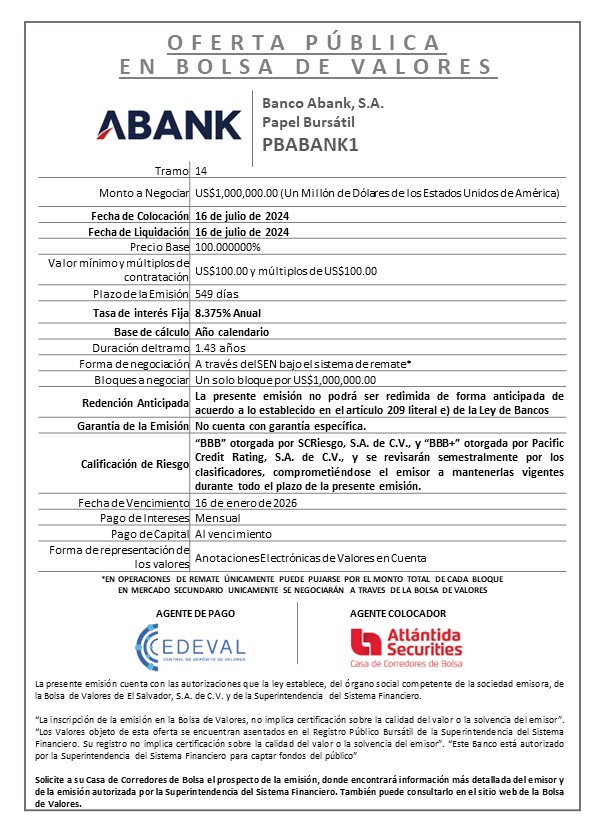 AVISO COLOCACION PBABANK1 T 14