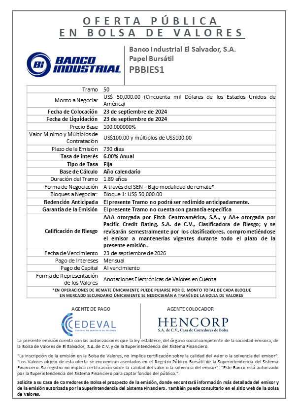 AVISO COLOCACION PBBIES1 T 50