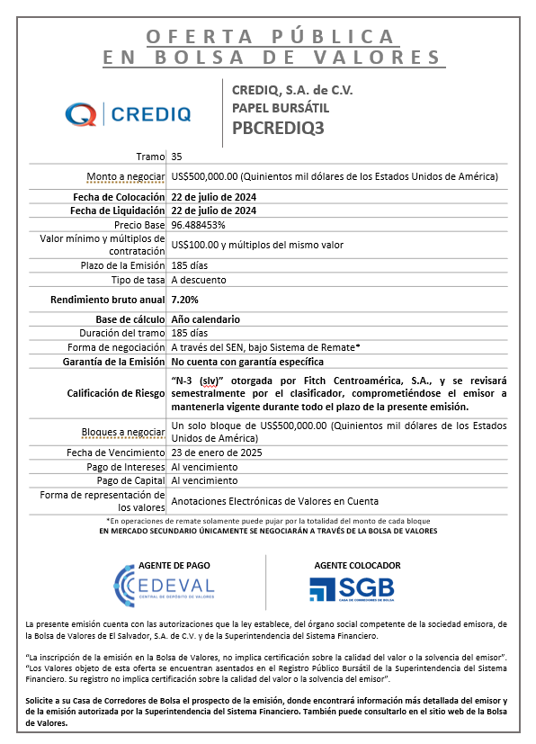 AVISO COLOCACION PBCREDIQ3 T 35