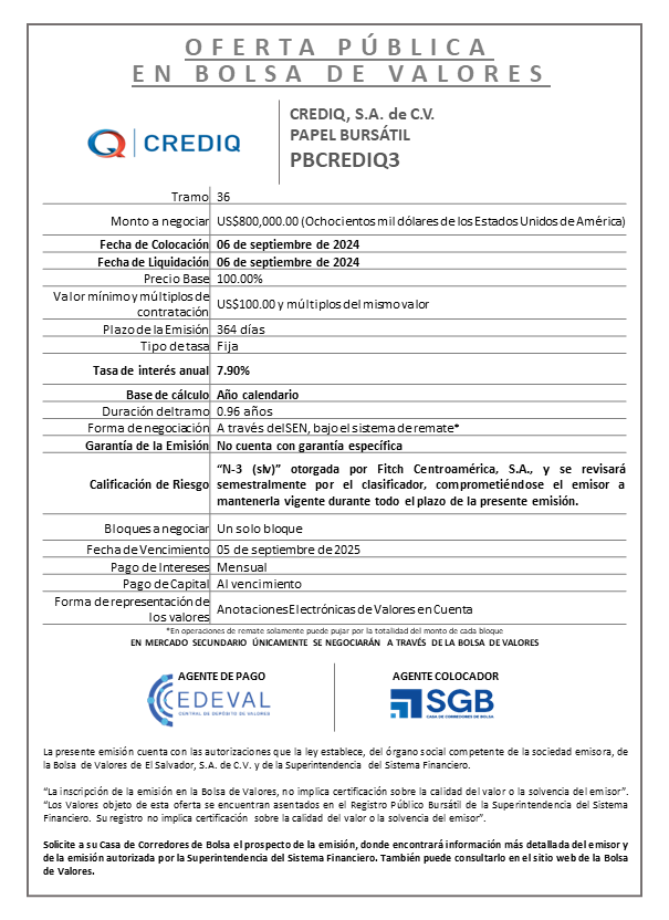 AVISO COLOCACION PBCREDIQ3 T 36