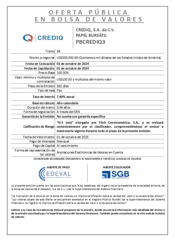 AVISO COLOCACION PBCREDIQ3 T 38