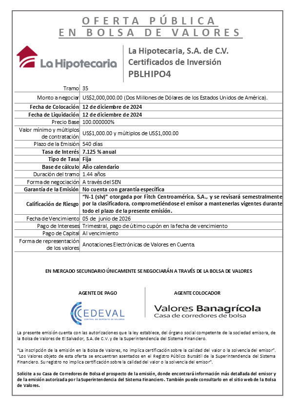 AVISO COLOCACION PBHIPO4 T 35