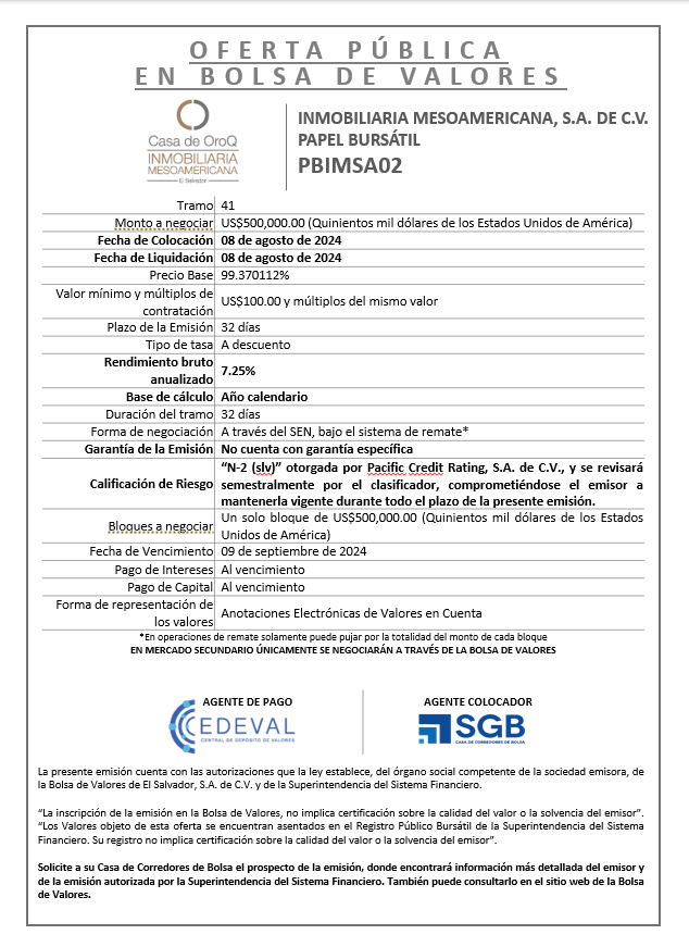 AVISO COLOCACION PBIMSA02 T 41