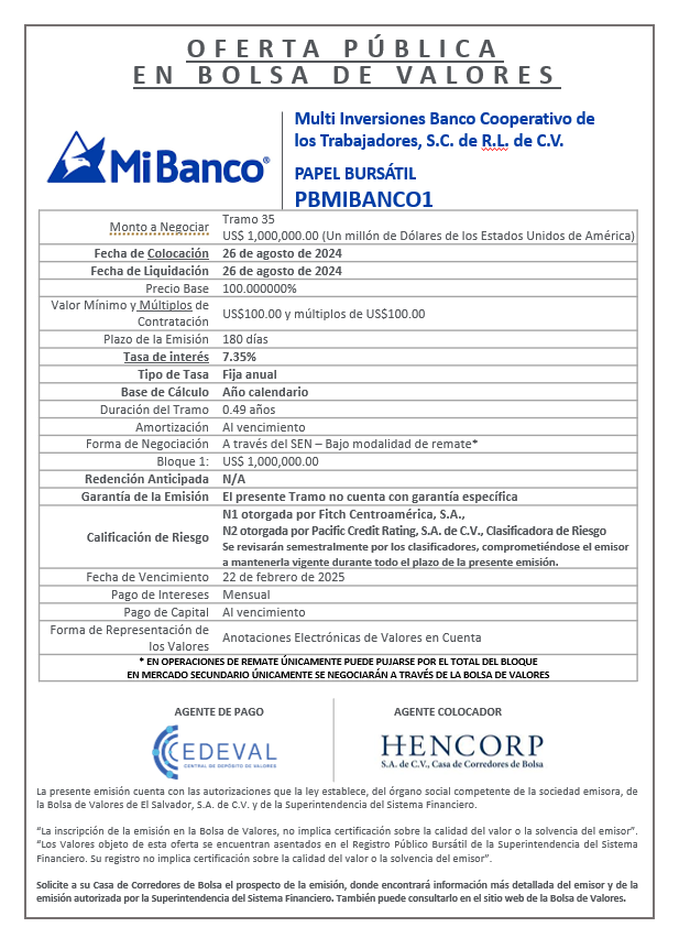 AVISO COLOCACION PBMIBANCO1 T 35