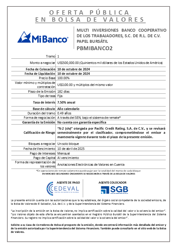 AVISO COLOCACION PBMIBANCO2 T 1