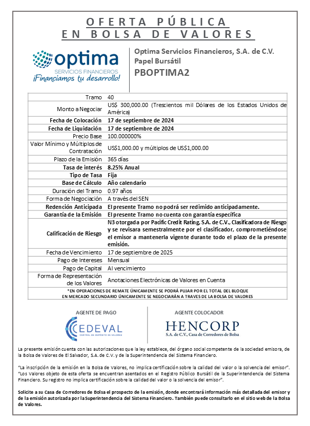 AVISO COLOCACION PBOPTIMA02 T 40