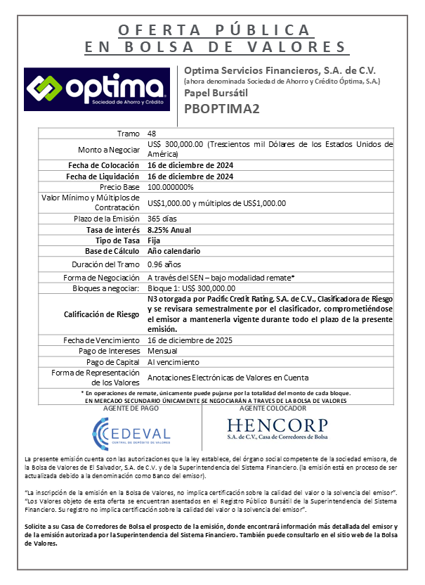 AVISO COLOCACION PBOPTIMA02 T 48