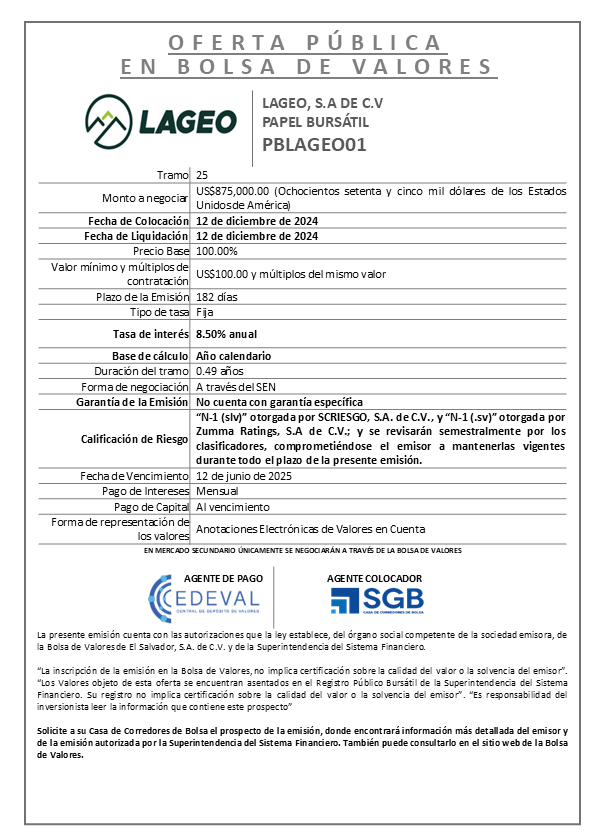 AVISO COLOCACIÓN PBLAGEO01 T 25