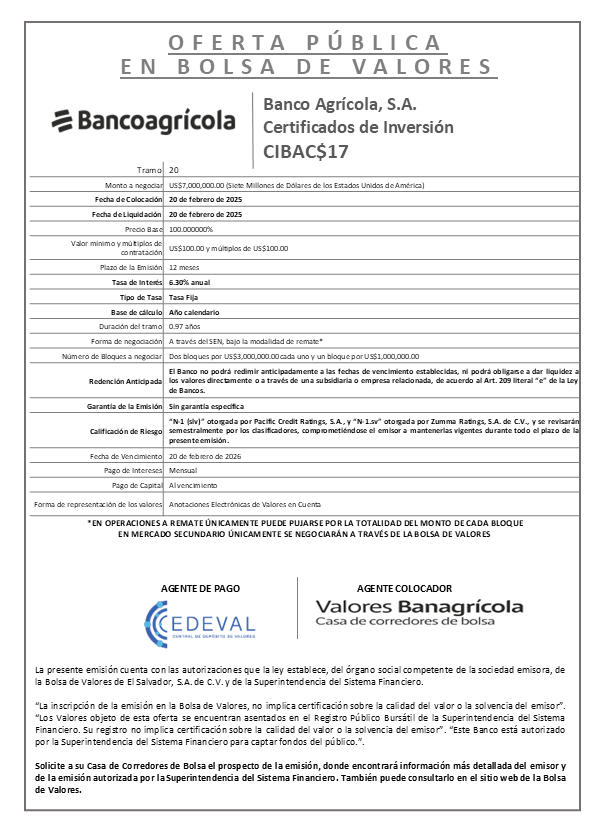 AVISO COLOCACION CIBAC17 T 20