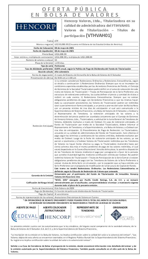 AVISO COLOCACION FTIHVAH01 T 47P