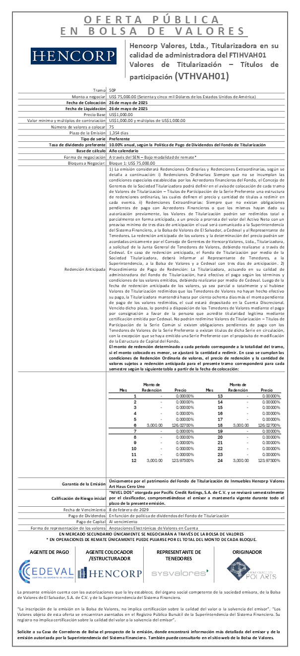 AVISO COLOCACION FTIHVAH01 T 50